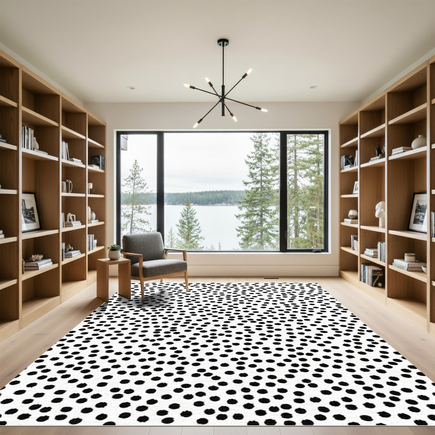 Black White Scattered Polka Dot Rug
