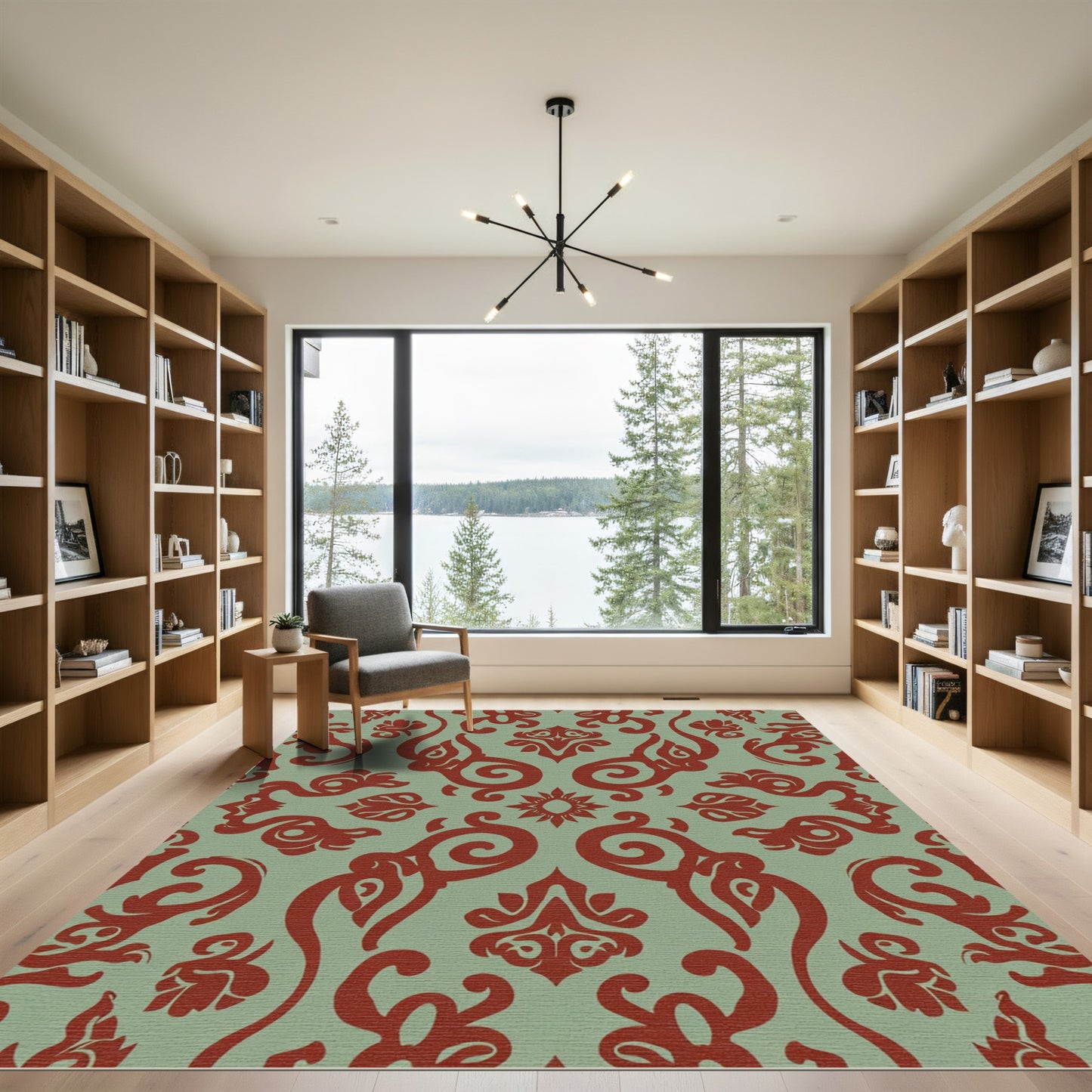 Rust Red Floral Damask Symmetry Rug