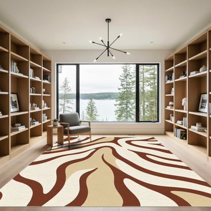 Brown Cream Abstract Zebra Stripe Rug
