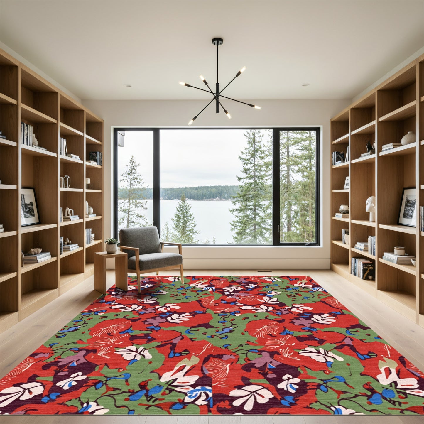 Crimson Floral Scarlet Garden Bloom Rug