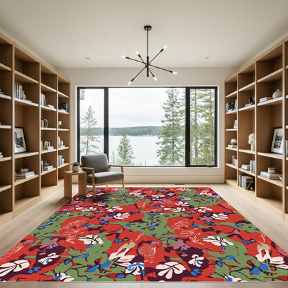 Crimson Floral Scarlet Garden Bloom Rug