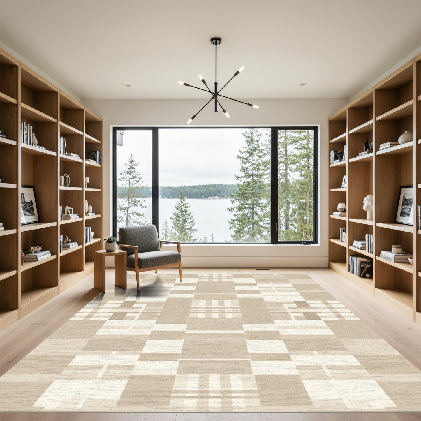 Neutral Beige Geometric Block Rug