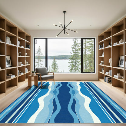Deep Blue Wave Striped Rug