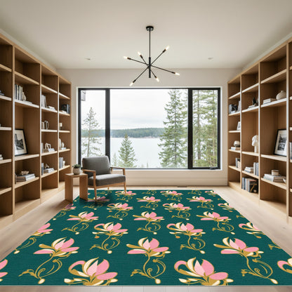 Pink Golden Floral Swirl Rug
