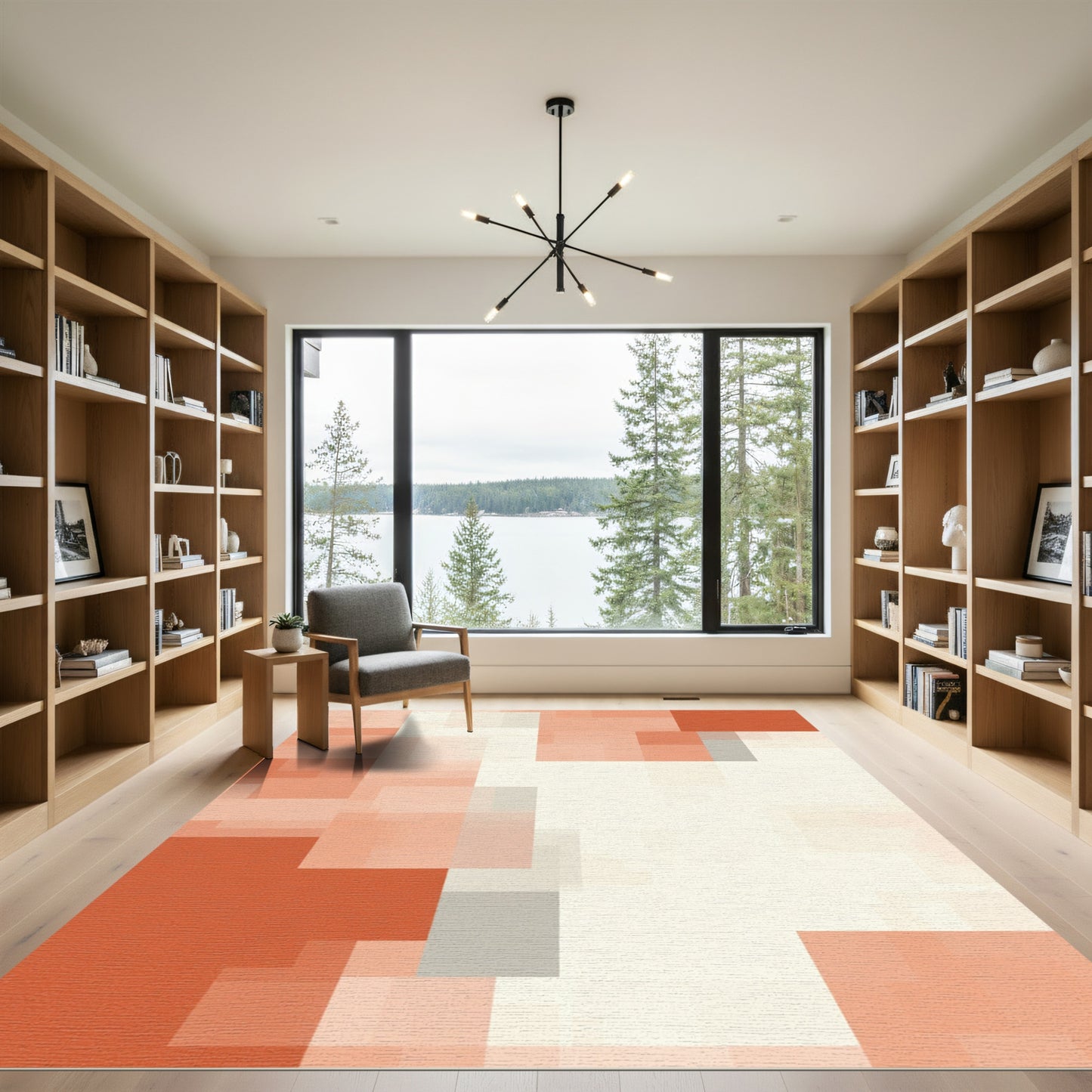 Terracotta Cream Geometric Blocks Rug