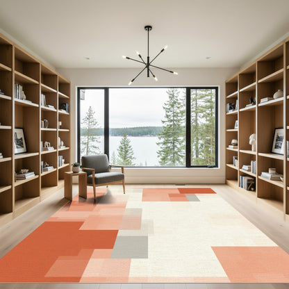 Terracotta Cream Geometric Blocks Rug