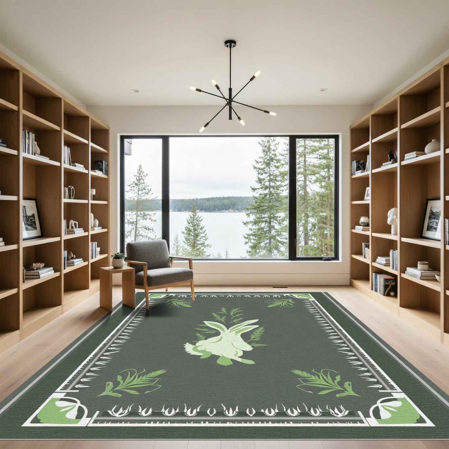 Charming Green Hare Foliage Border Rug