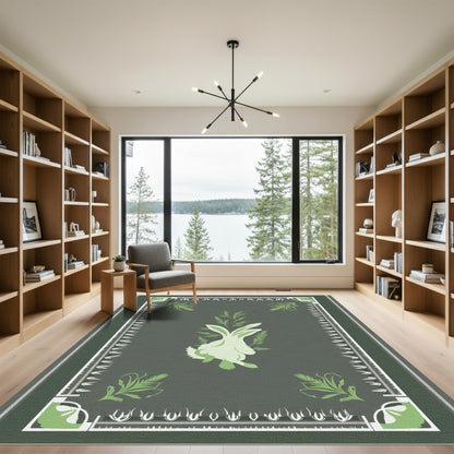 Charming Green Hare Foliage Border Rug