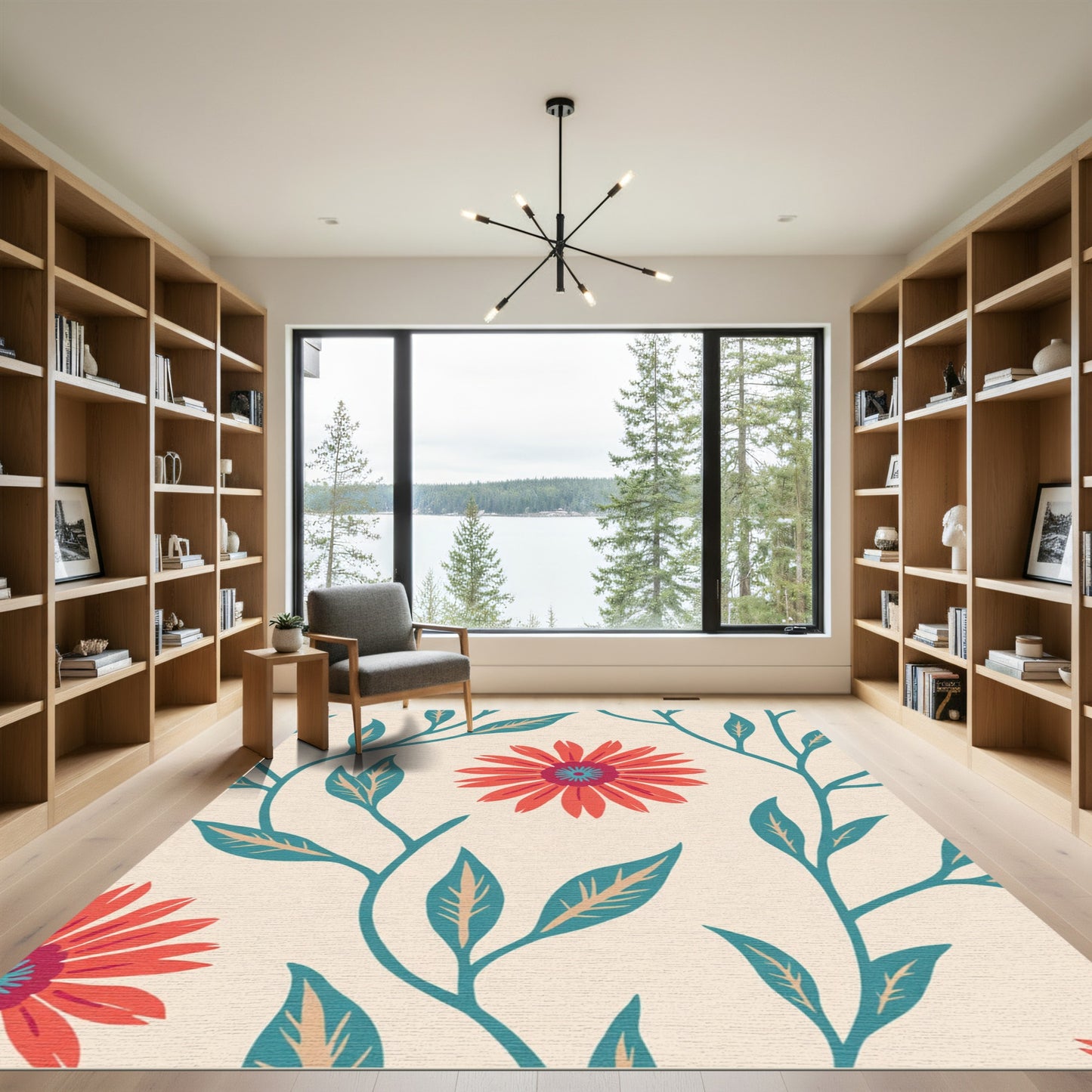 Coral Daisy Vine Cream Rug