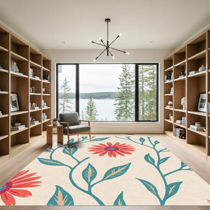 Coral Daisy Vine Cream Rug