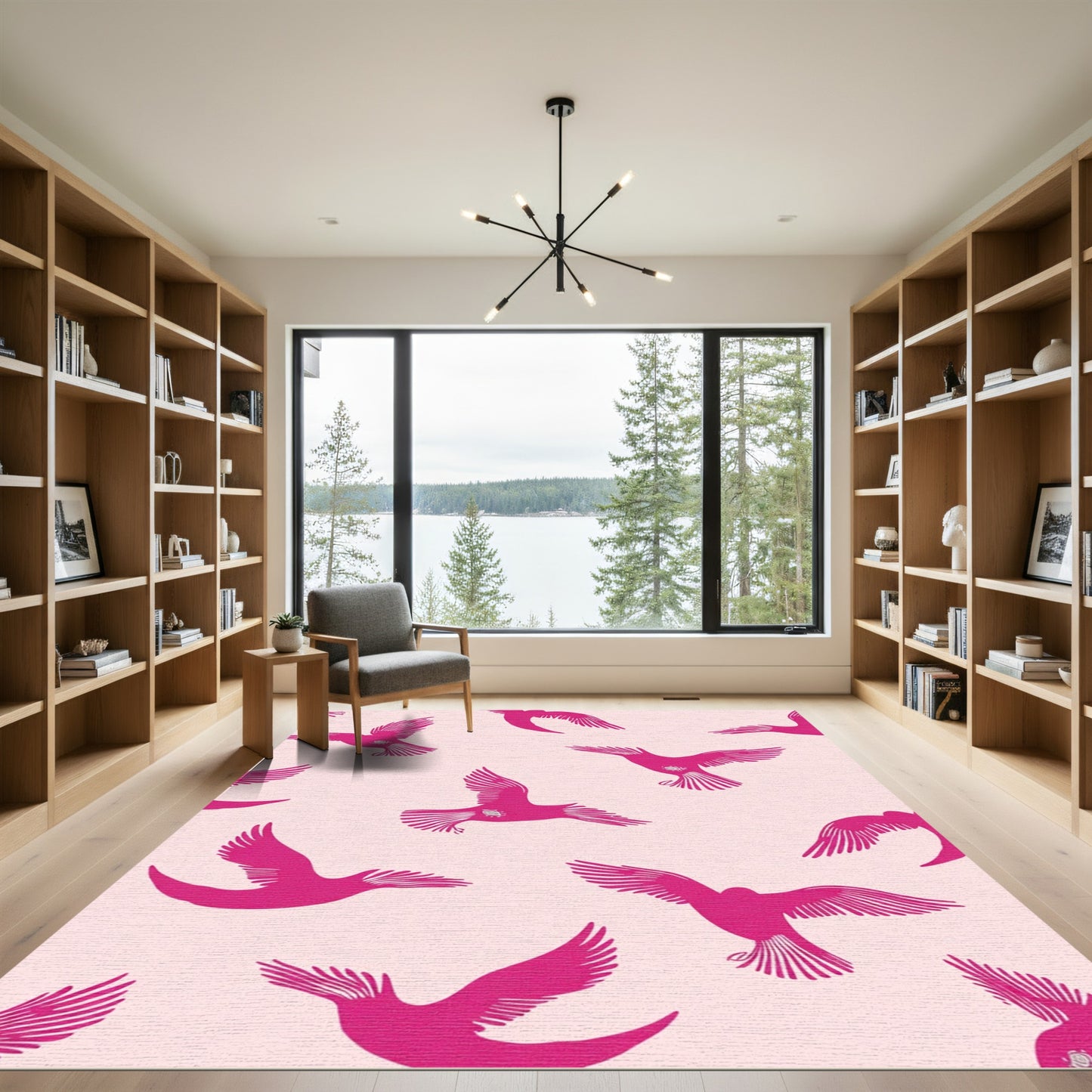 Pink Flying Birds Repeating Image Rug