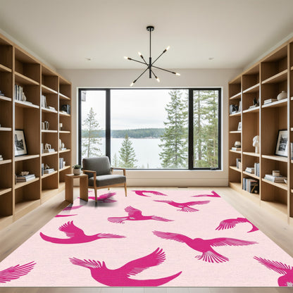 Pink Flying Birds Repeating Image Rug