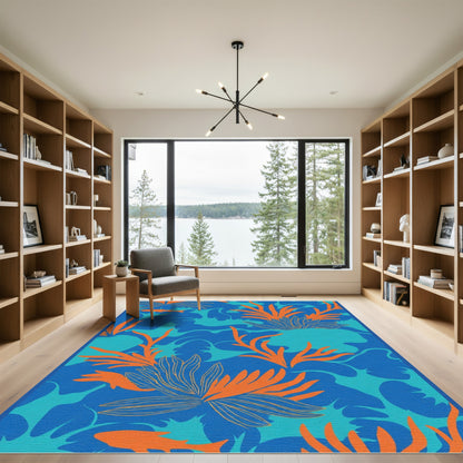Vibrant Orange Coral Ocean Waves Rug