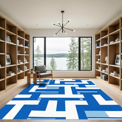 Bold Cobalt Geometric Interlock Rug