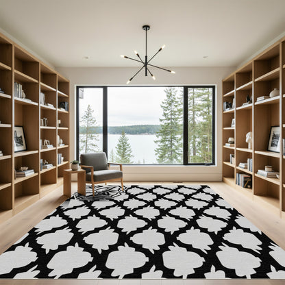Monochromatic Black White Mandala Geometric Rug
