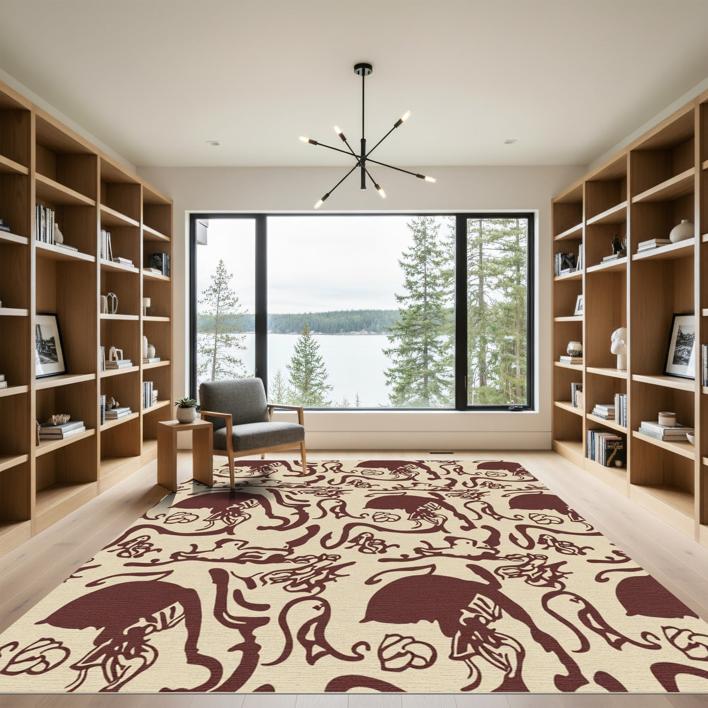 Crimson Silhouette Organic Flow Rug