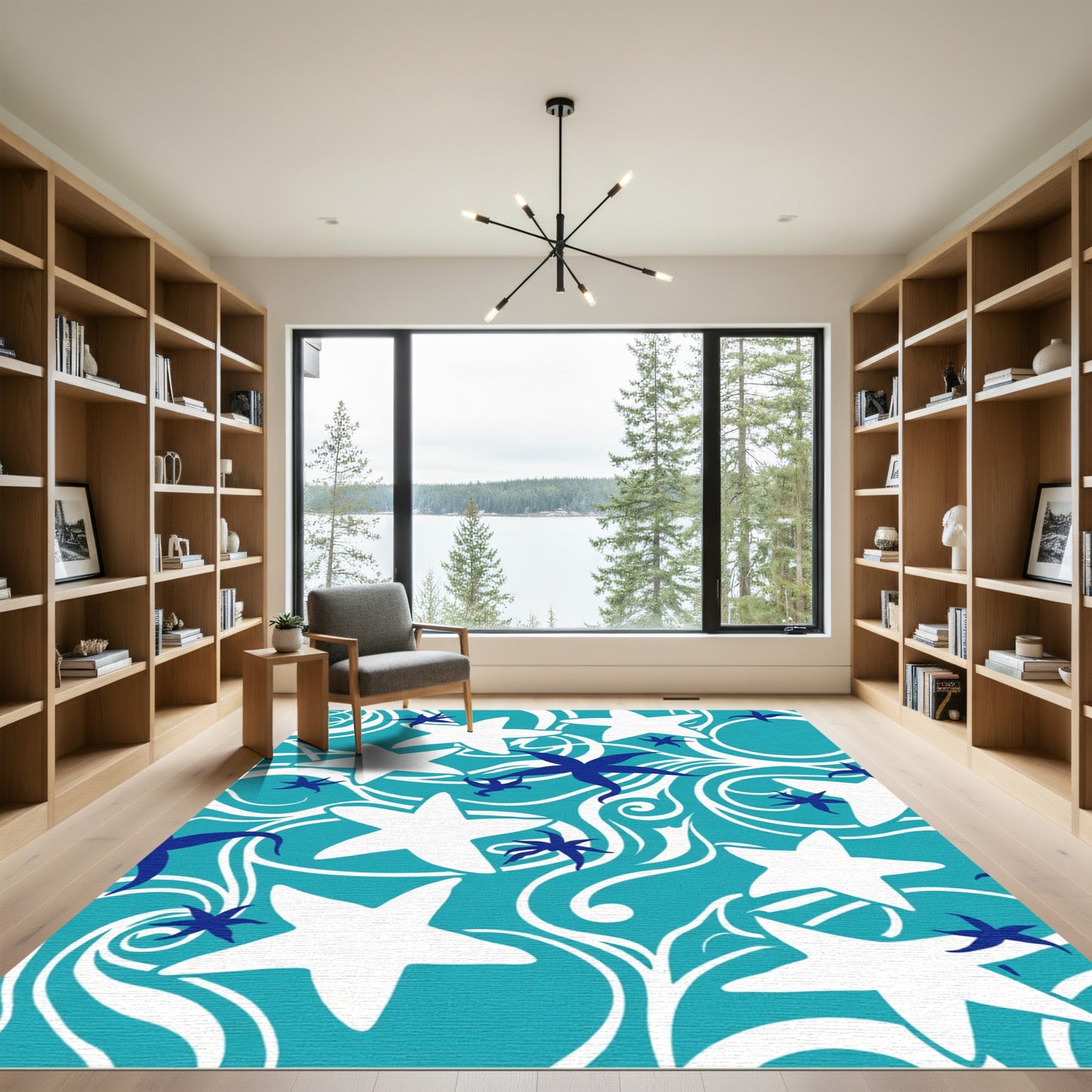 Tropical Teal Starfish Swirl Rug