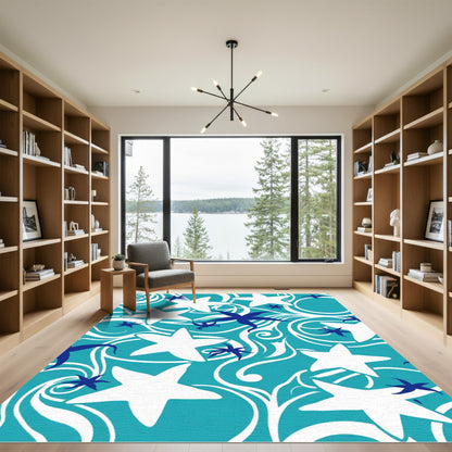 Tropical Teal Starfish Swirl Rug