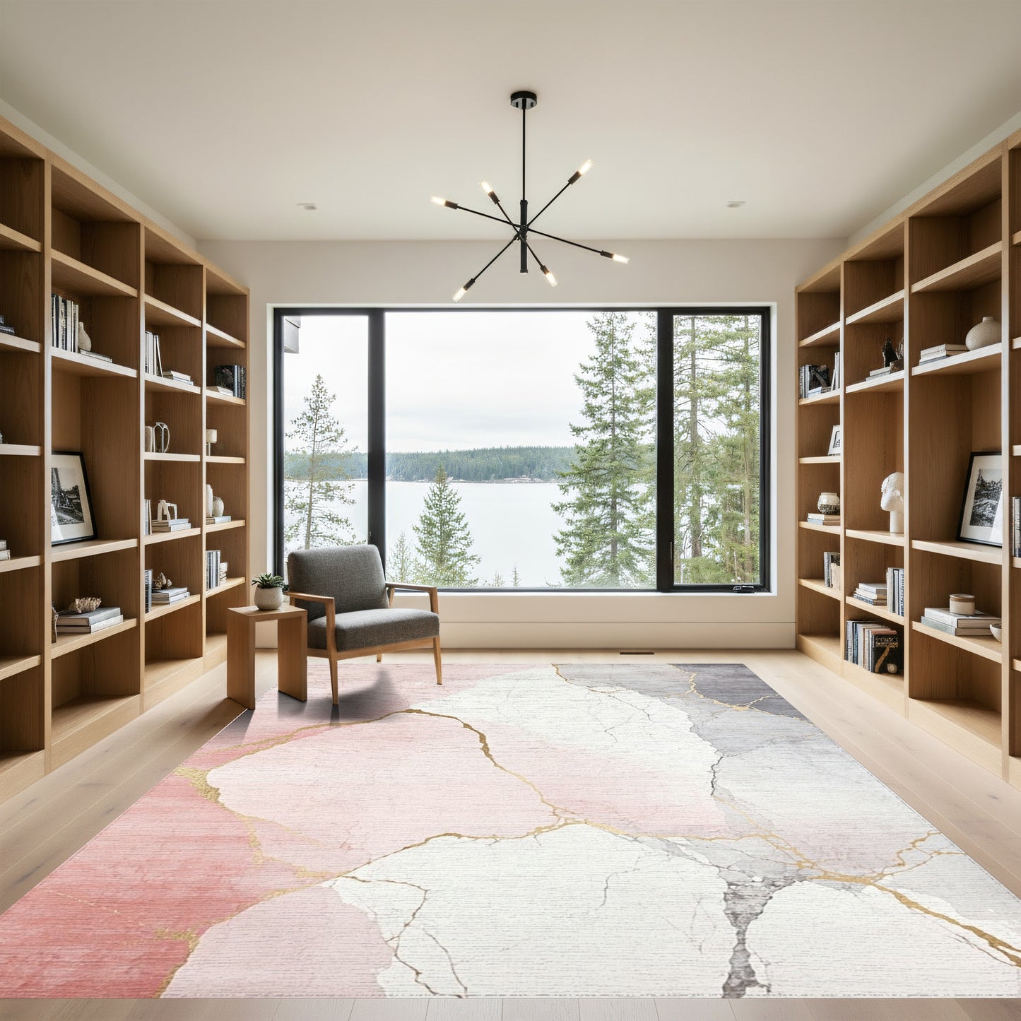 Blush Pink Gray Gold Veined Rug