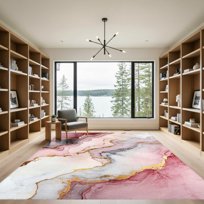 Fluid Rose Gold Marble Rug