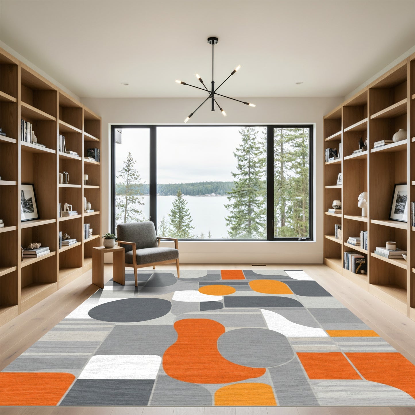 Mid Century Modern Gray Orange Forms Rug