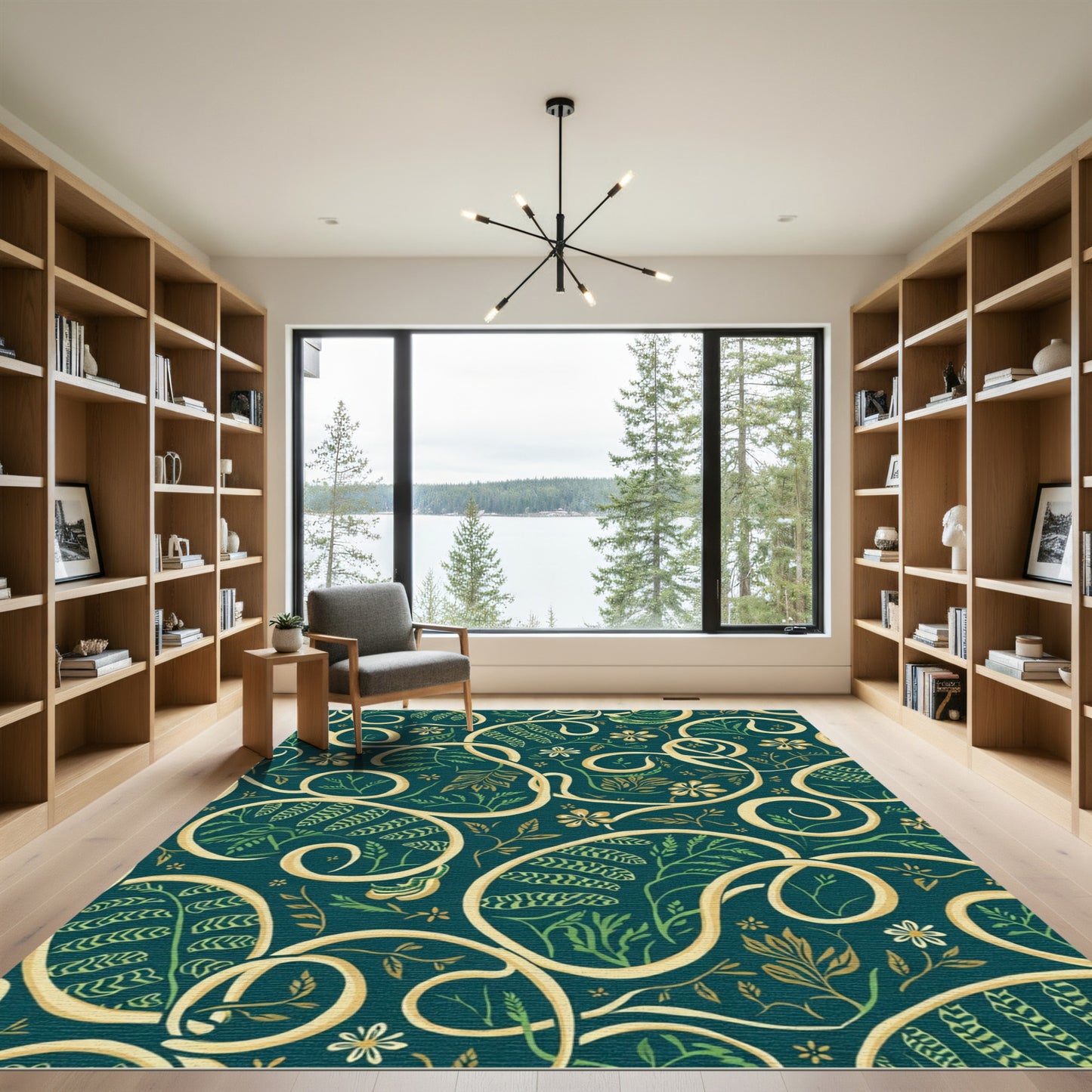 Teal and Gold Floral Scroll Rug