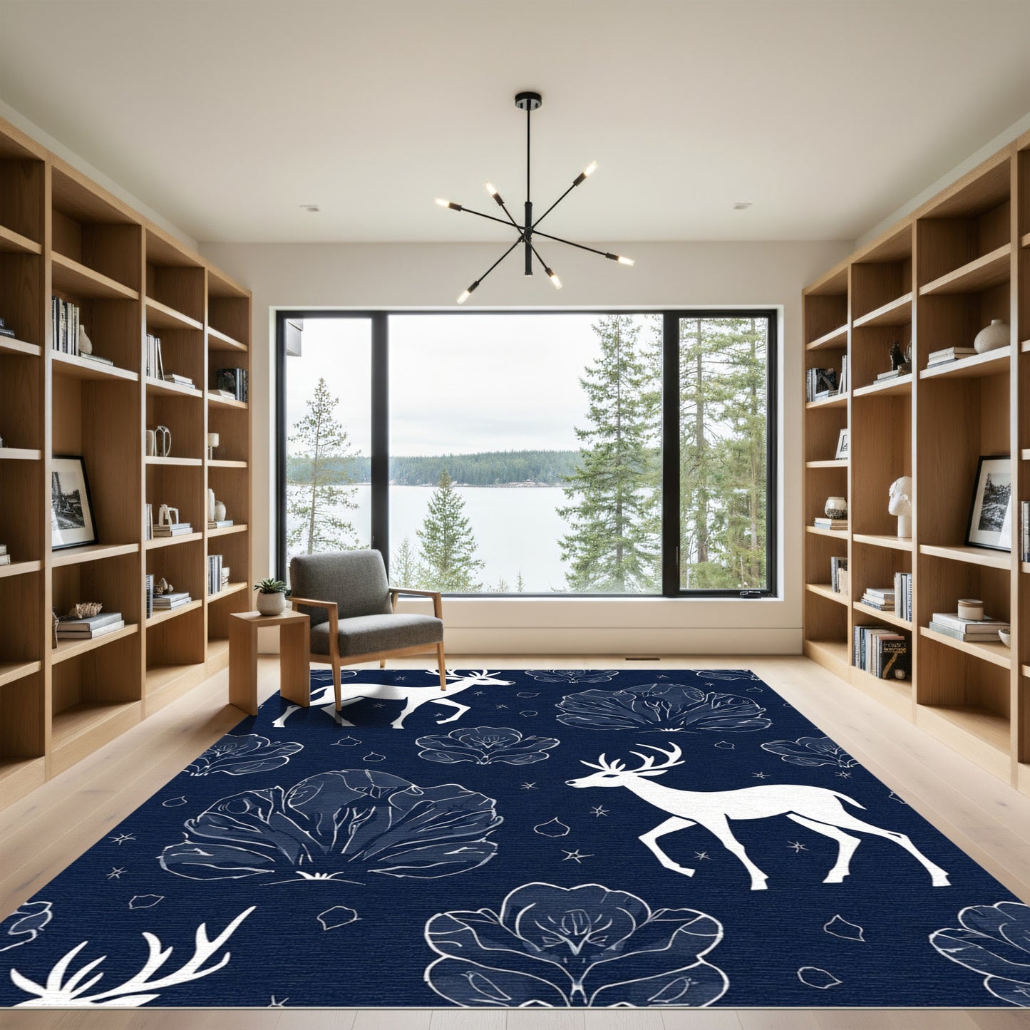 White Stag Floral Meadow Navy Rug
