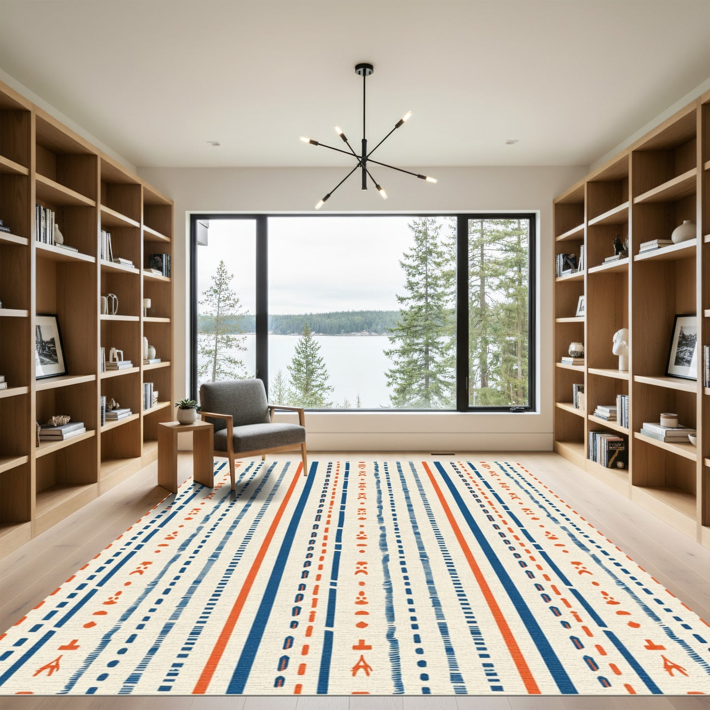 Tribal Blue Orange Stripe Composition Rug