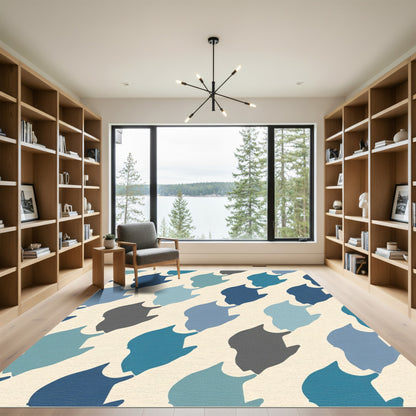 Blue Gray Houndstooth Geometric Repeating Rug