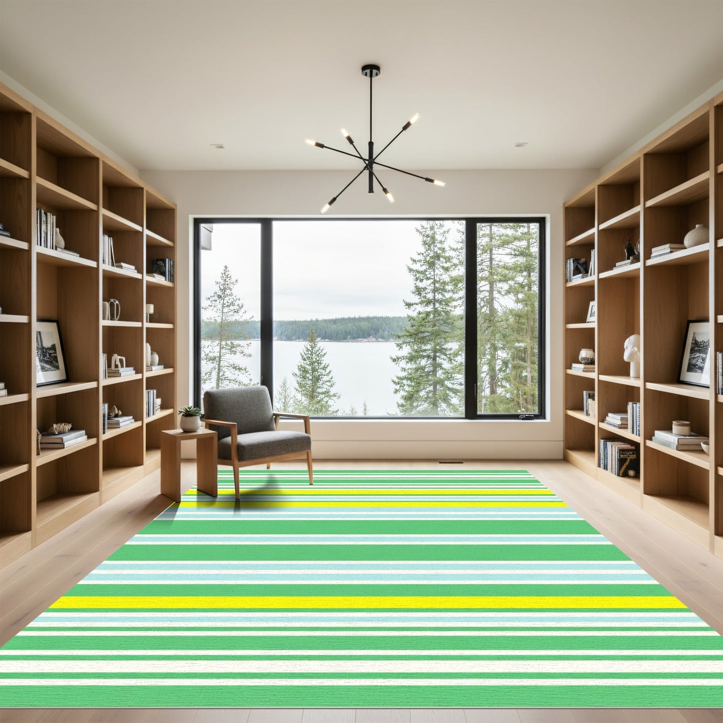 Striped Green Yellow Sky Blue Rug