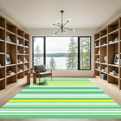 Striped Green Yellow Sky Blue Rug