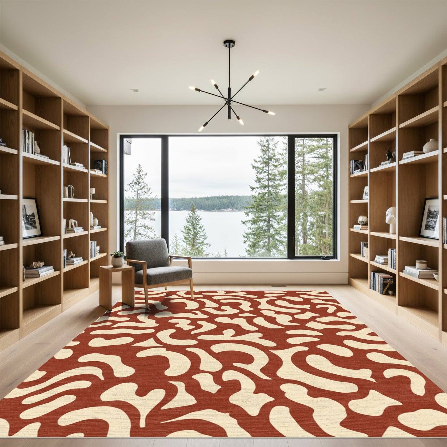 Terracotta Cream Organic Abstract Rug