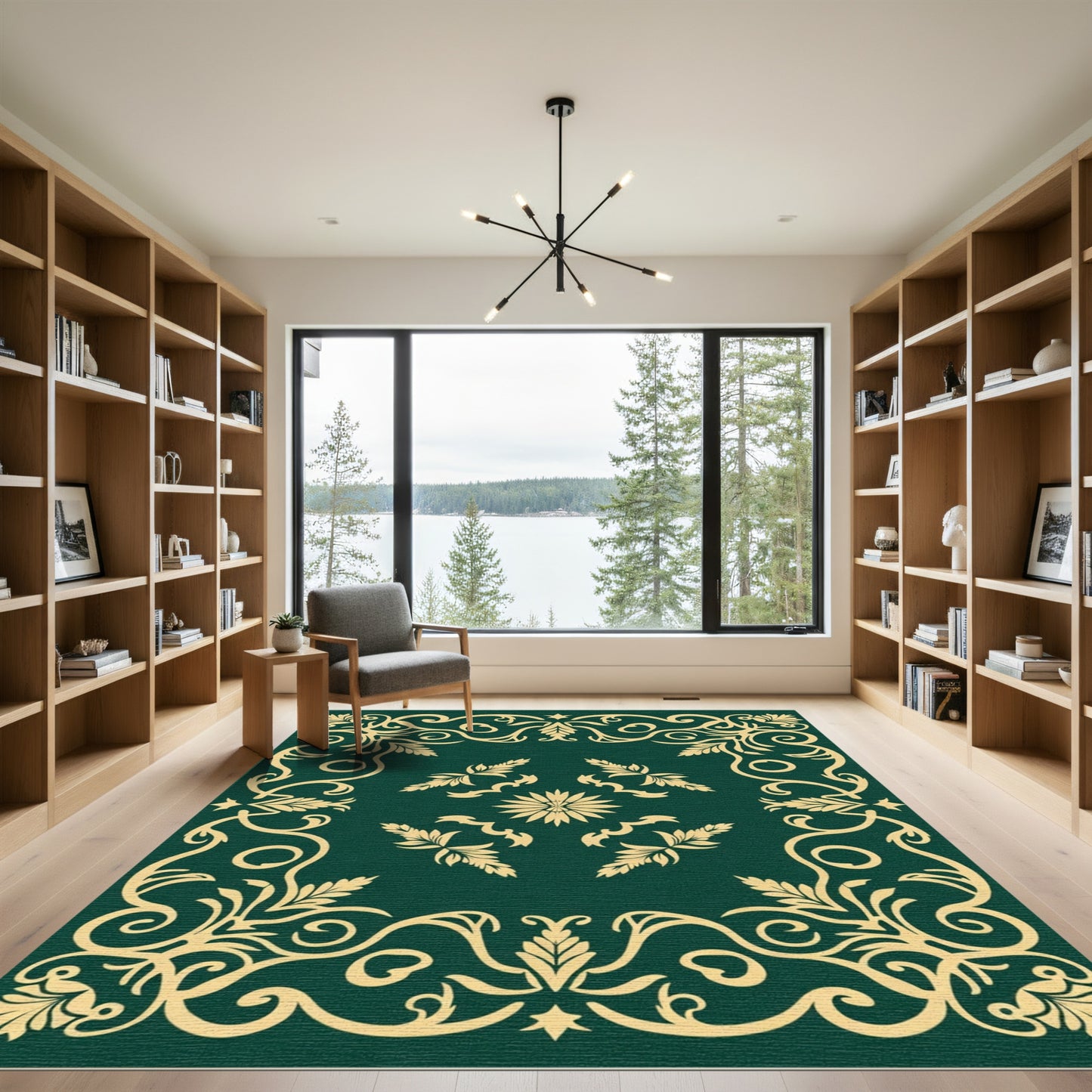 Elegant Gold Scrollwork Floral Garden Rug