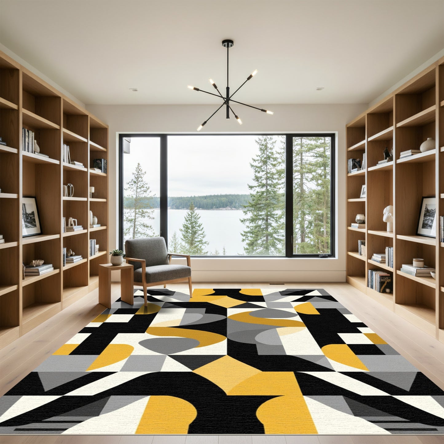 Abstract Ochre Diamond Geometric Mosaic Rug