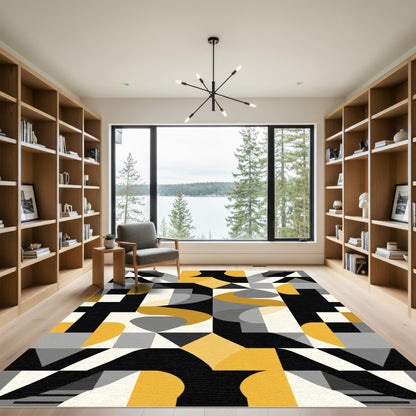 Abstract Ochre Diamond Geometric Mosaic Rug