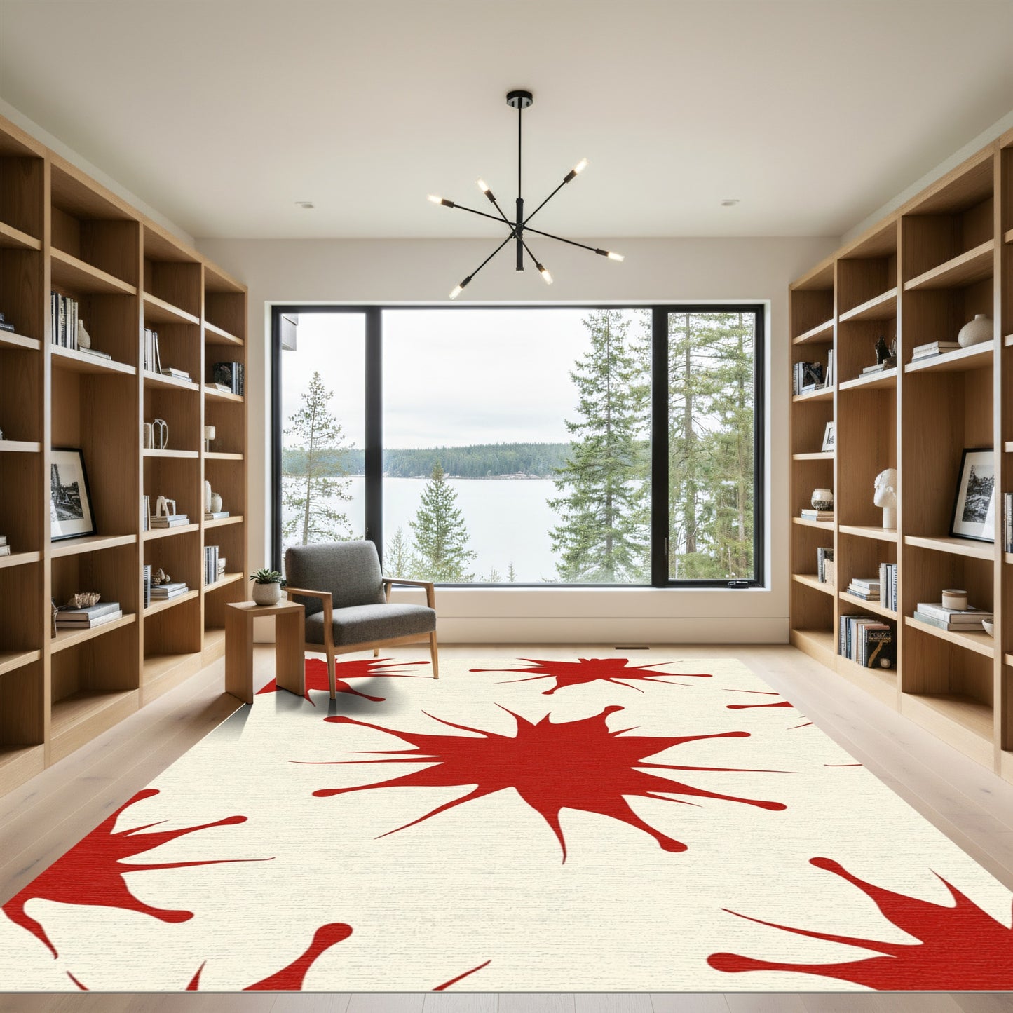 Crimson Splatter Abstract Radiating Rug