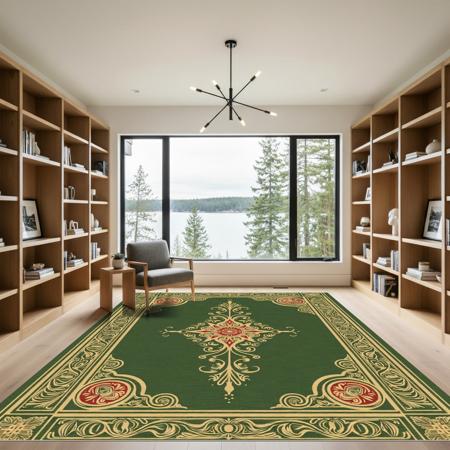 Emerald Golden Red Floral Medallion Rug