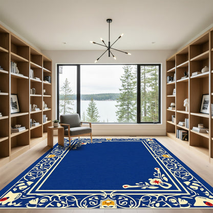 Royal Blue Ivory Scrollwork Emblem Rug