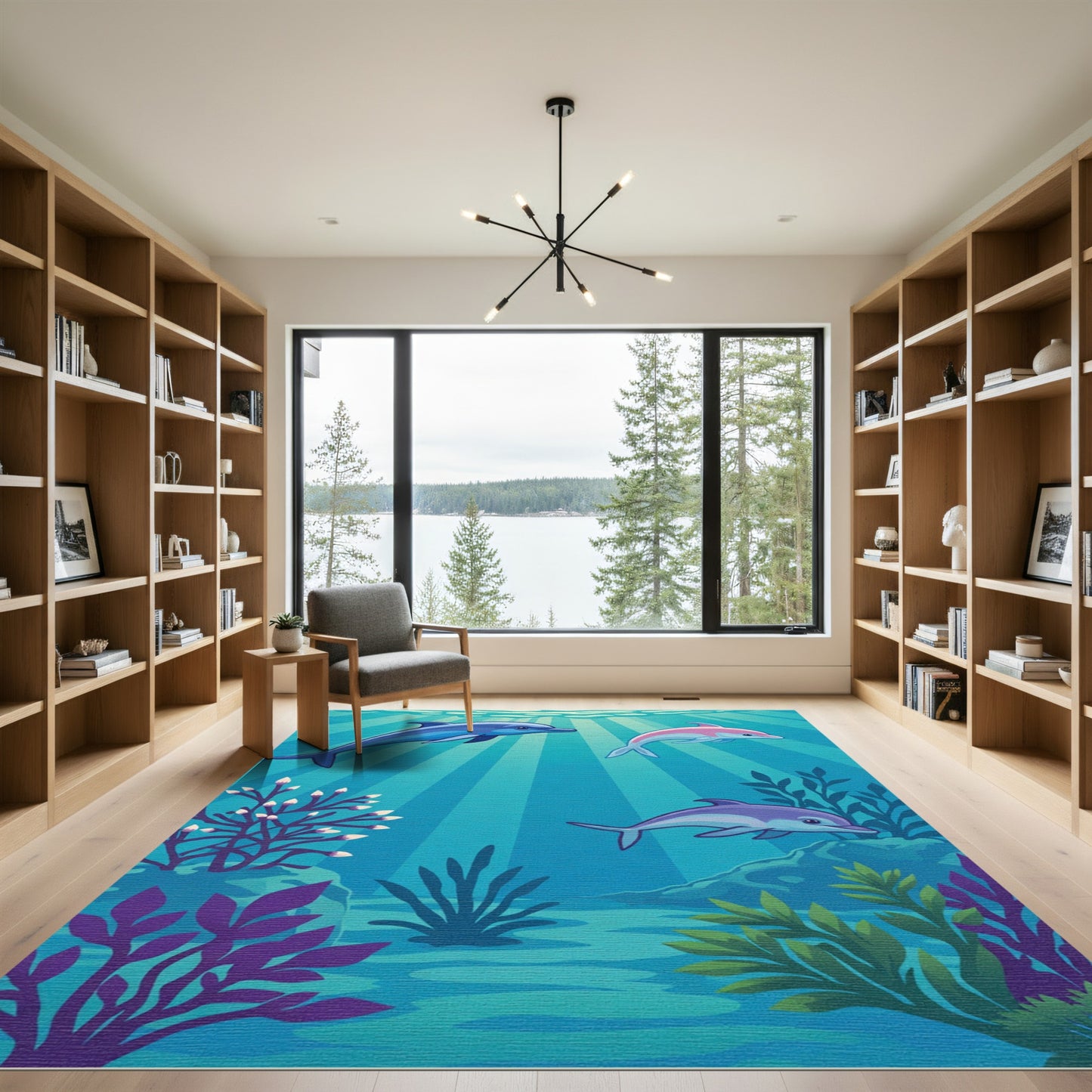 Playful Blue Pink Purple Dolphins Ocean Rug