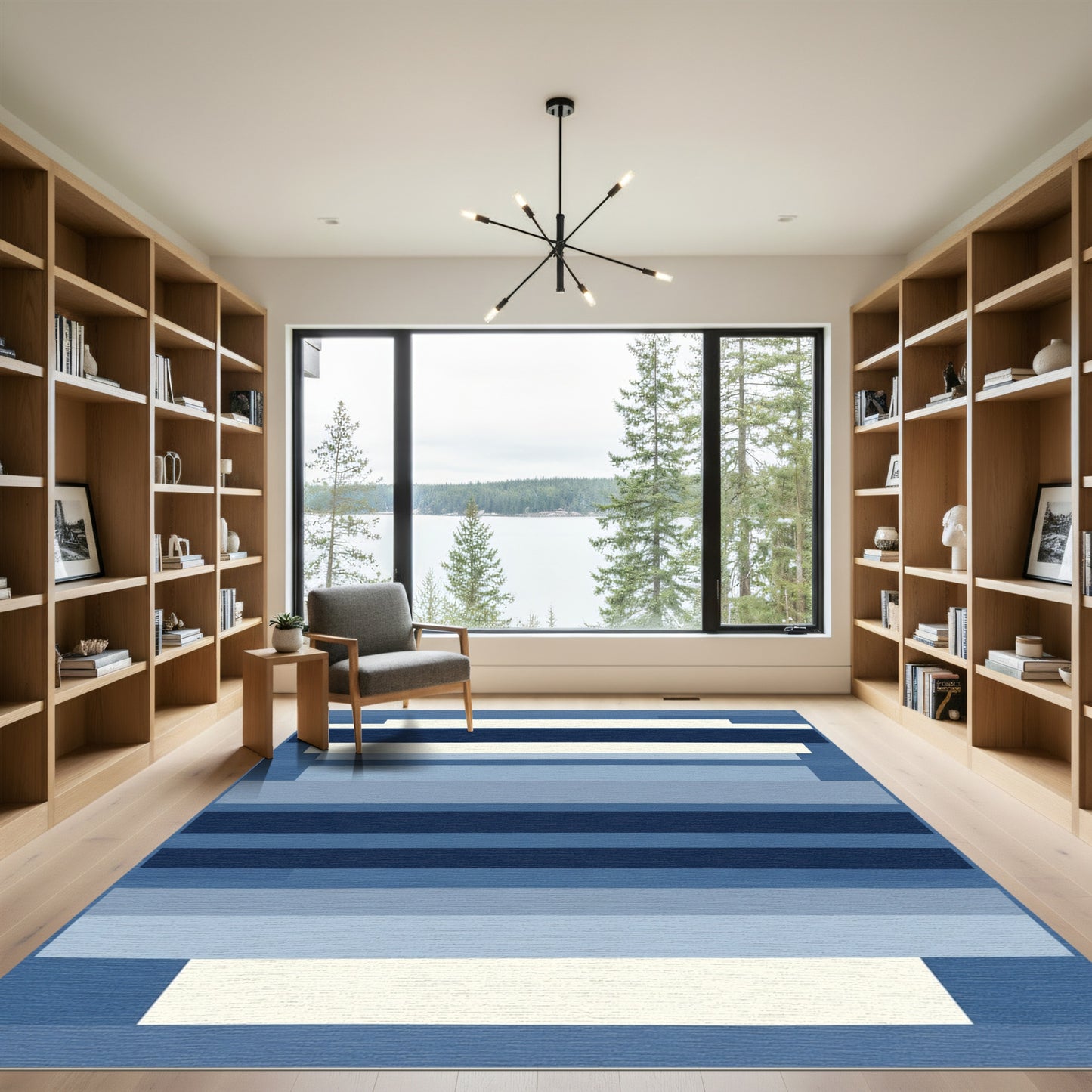 Deep Blue Gradient Horizontal Stripe Rug