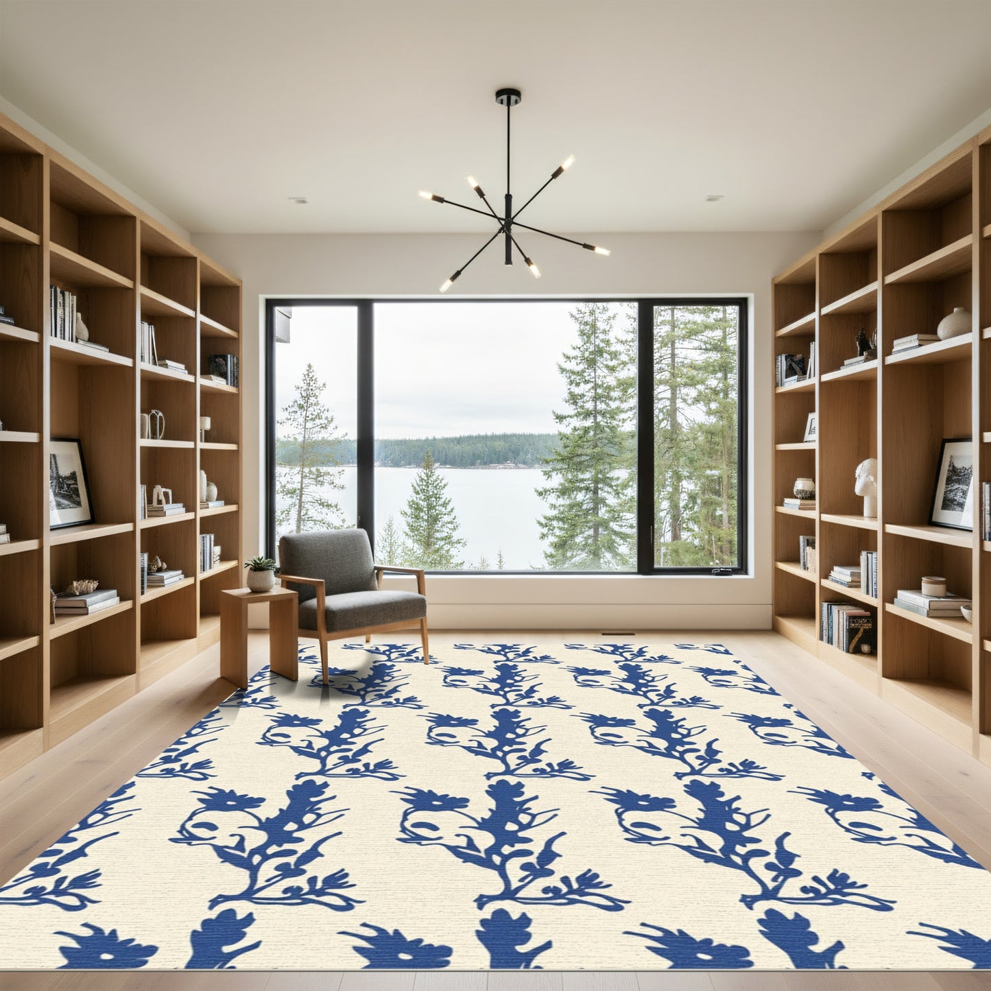Deep Blue Botanical Garland Repeat Rug
