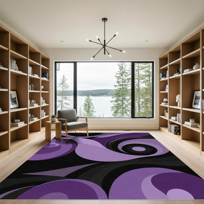 Abstract Swirl Purple Black Composition Rug