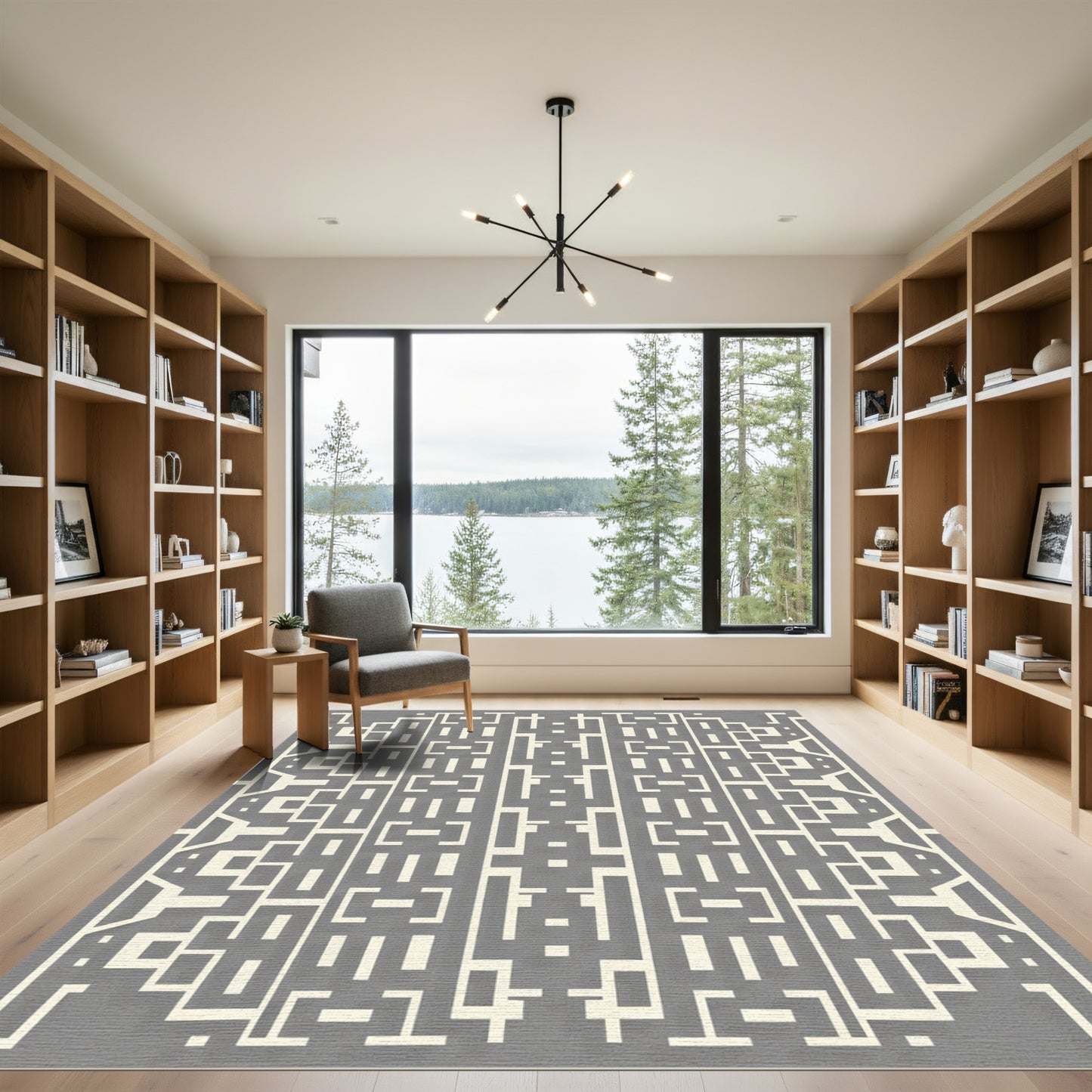 Gray Beige Abstract Geometric Block Rug