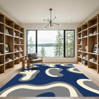 Blue Cream Gray Organic Shapes Rug