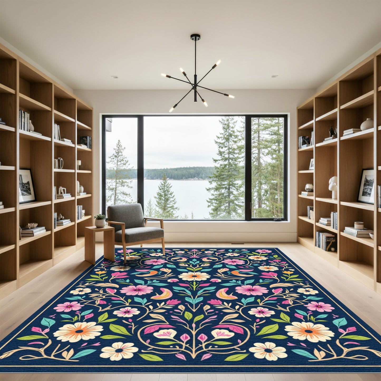 Dark Floral Birds and Blossoms Rug
