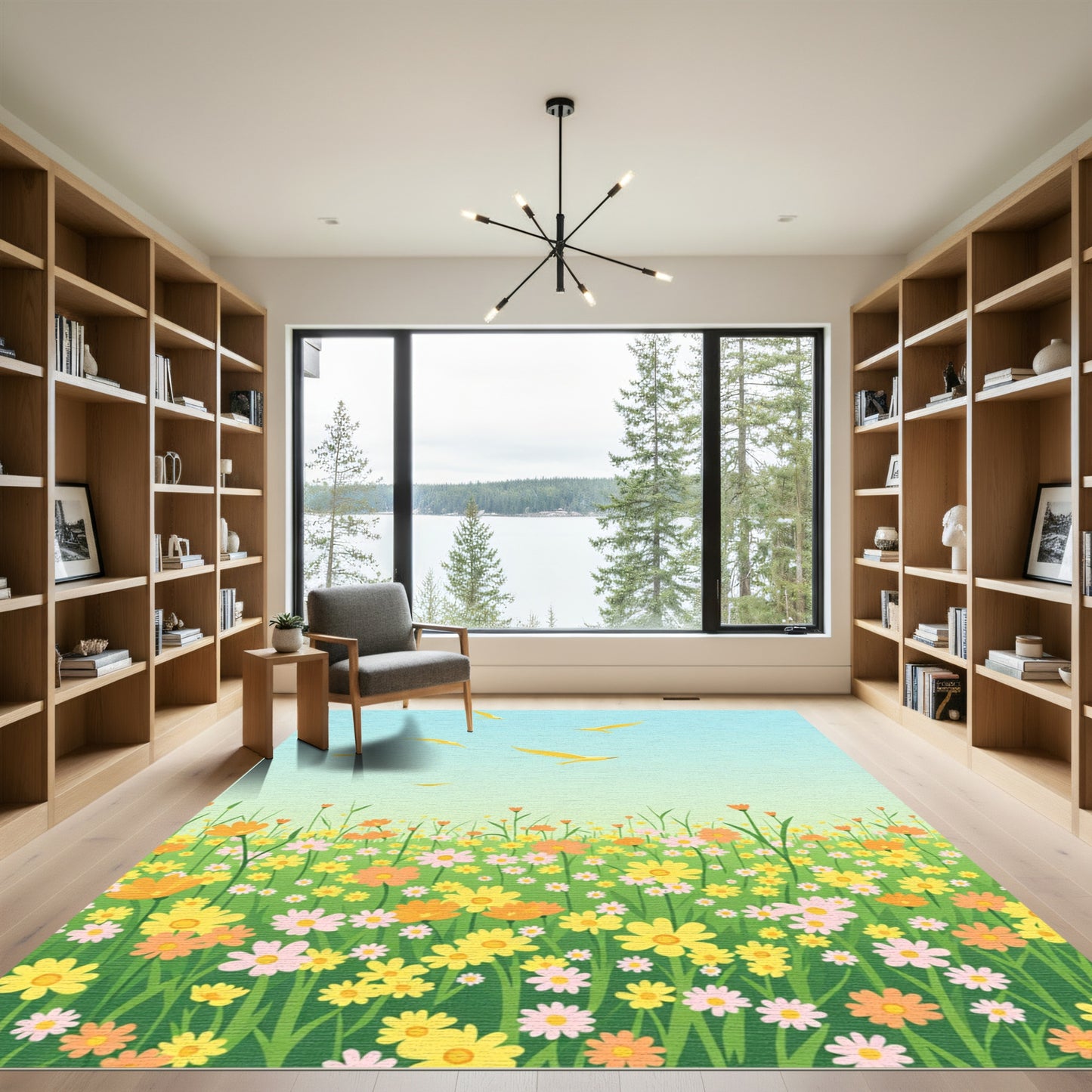 Spring Meadow with Flying Birds Rug