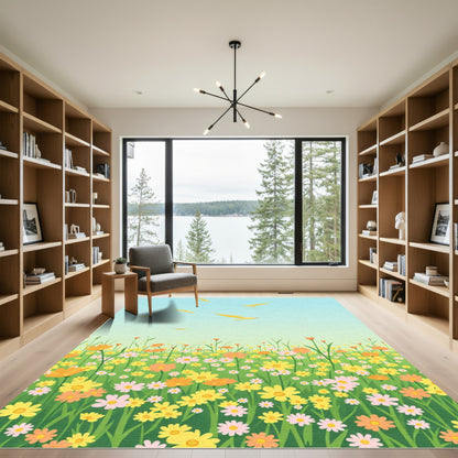 Spring Meadow with Flying Birds Rug