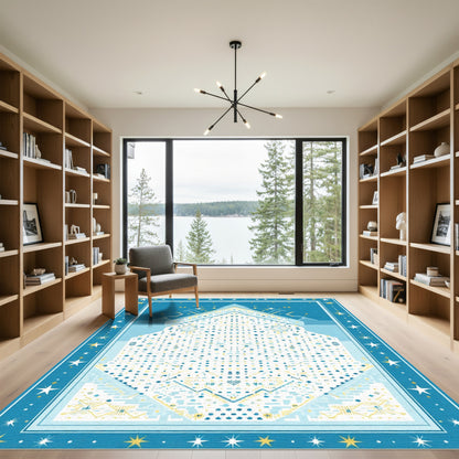 Abstract Blue Geometric Starscape Rug