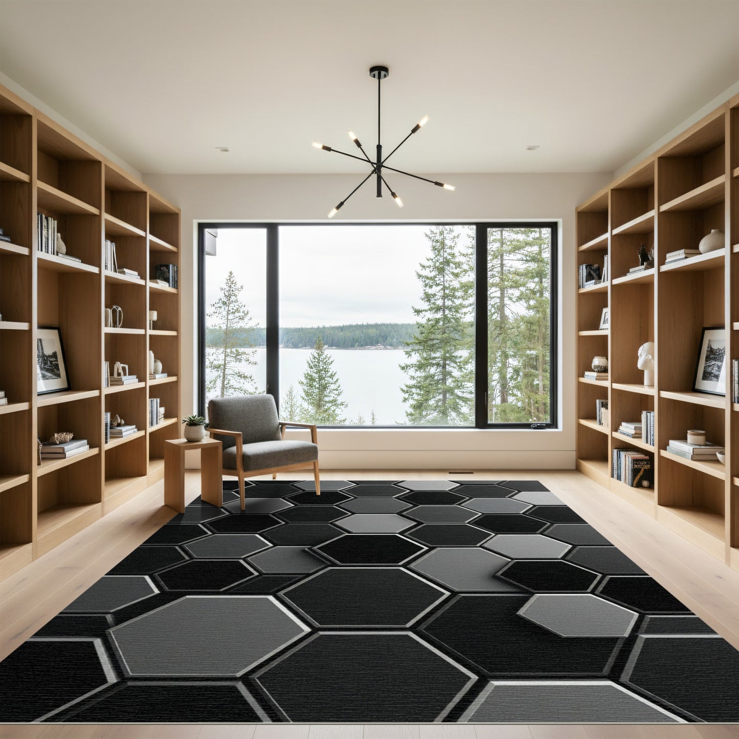 Monochrome Hexagon Grid Modern Rug