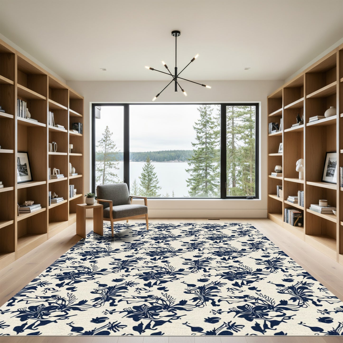 Deep Navy Floral Scrolls Rug